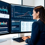 A professional data analyst, fully clothed in a modest business suit, seated at a sleek modern desk within a high-tech office. She is interacting with a holographic interface displaying complex character persona data and narrative flowcharts, showcasing the role of AI in creative development. The office features large screens with abstract data visualizations in the background. Appropriate attire, safe for work, perfect anatomy, correct proportions, natural pose, well-formed hands, proper finger count, natural body proportions, professional photography, cinematic lighting, high quality, family-friendly.