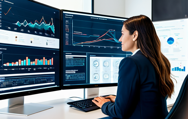 A professional data analyst, fully clothed in a modest business suit, seated at a sleek modern desk within a high-tech office. She is interacting with a holographic interface displaying complex character persona data and narrative flowcharts, showcasing the role of AI in creative development. The office features large screens with abstract data visualizations in the background. Appropriate attire, safe for work, perfect anatomy, correct proportions, natural pose, well-formed hands, proper finger count, natural body proportions, professional photography, cinematic lighting, high quality, family-friendly.