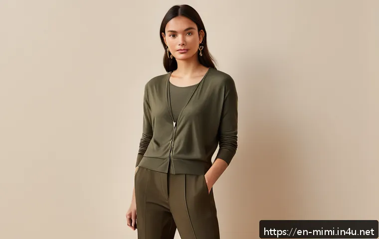미미의 인기 상품 추천 - A stylish young woman wearing a luxuriously soft, breathable asymmetric hem tee in muted earth tones...