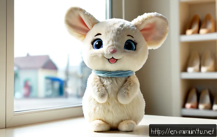 미미 캐릭터를 활용한 광고 캠페인 - Photorealistic advertising campaign concept featuring a charming original plush mascot character nam...