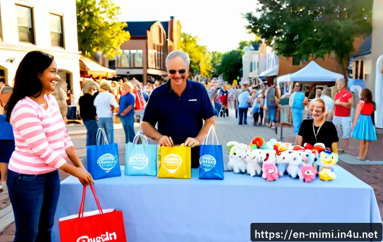 미미 관련 이벤트 사례 - Photorealistic community charity event in a sunny American town square, friendly event coordinator p...